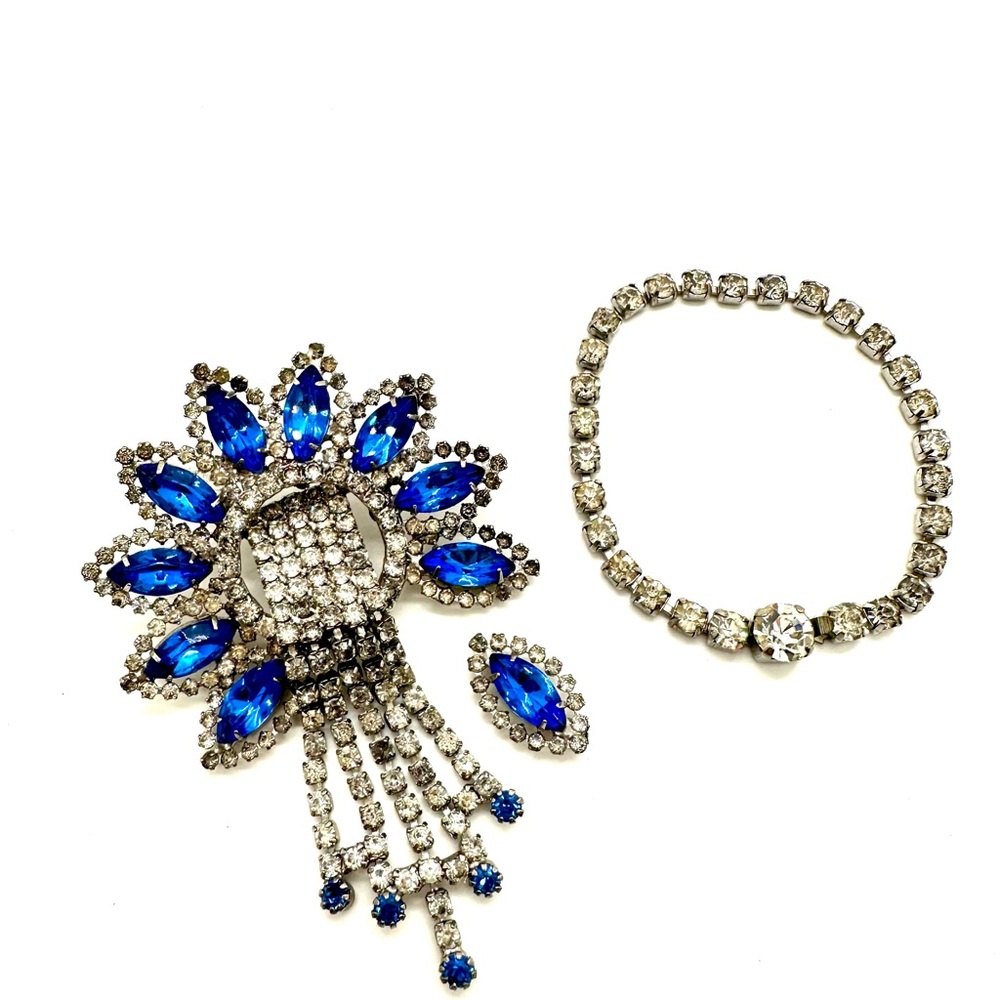Vintage Blue Deco Rhinestone Pendant